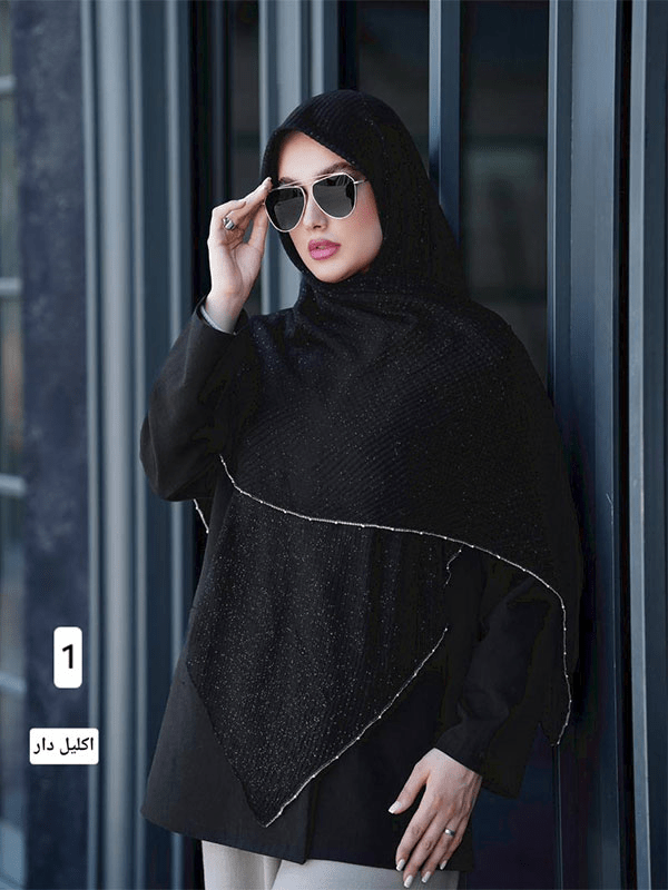 rosary meski7 روسری مشکی دور زنجیر اکلیلی - تصویر 1