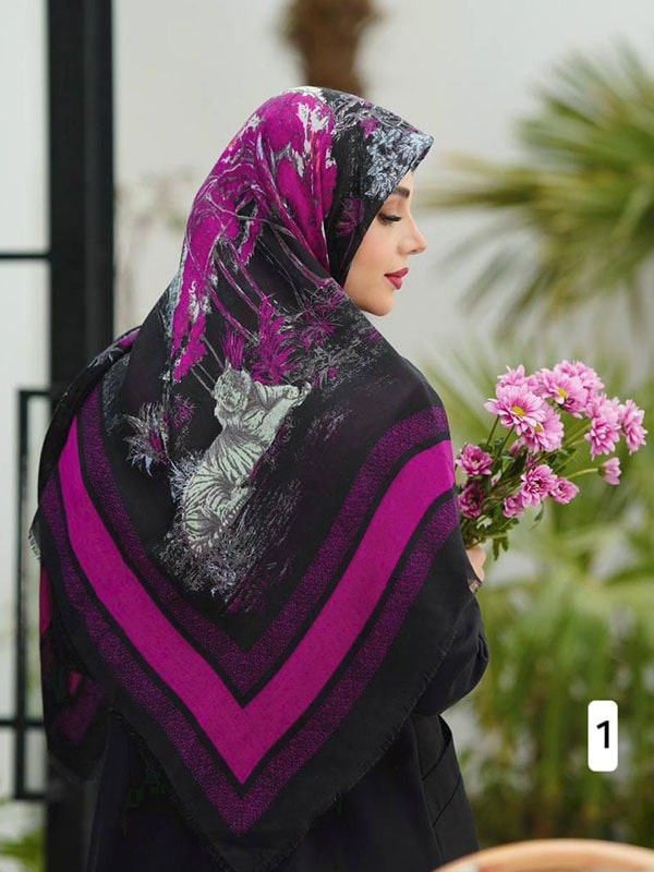 rosari nakhi12 روسری نخ پنبه زرشکی - تصویر 1