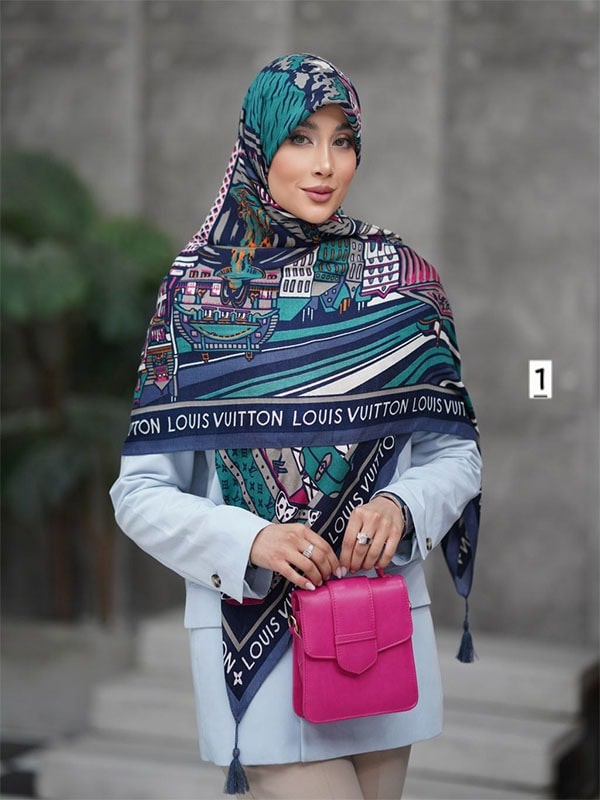 rosari nakhi17 روسری نخ پنبه سورمه ای - تصویر 1