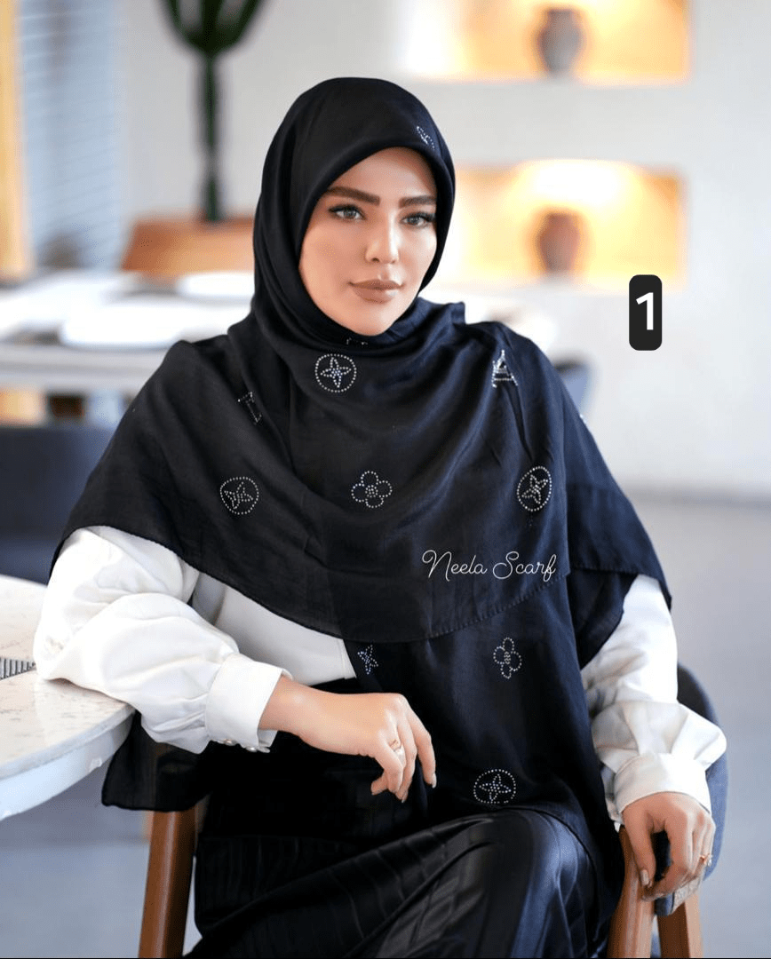 rosary minimal image 49 روسری مشکی مجلسی نگین دار - تصویر 1