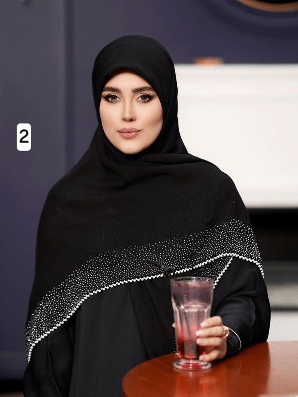 rosary naginnhv adasi image 23 روسری نگین مروارید مشکی نگین دار - تصویر 1