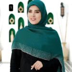 روسری یشمی  نگین دار